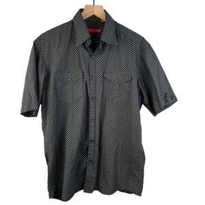 A LA Mode Button-Up Men's Shirt Short Sleeve Black Pattern Detail Relax Fit XL